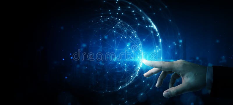 Hand touching abstract network circle technology structure royalty free stock photos