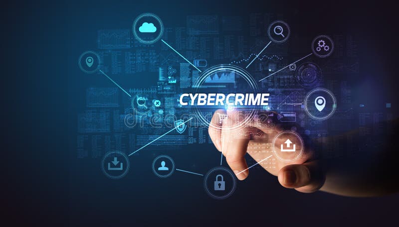 Hand touching cybersecurity button royalty free stock image