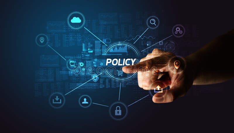 Hand touching cybersecurity button stock images