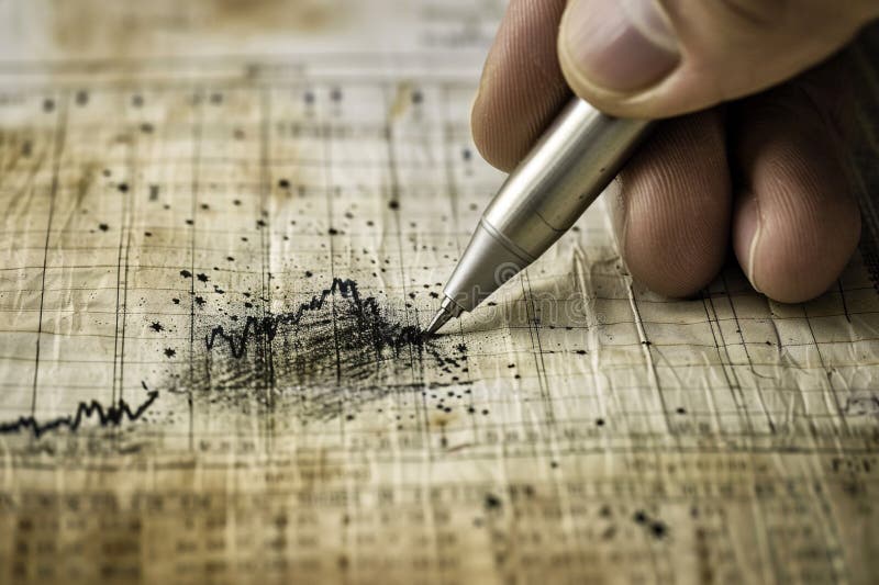 Hand Tracing a Graph on Aged Paper stock illustration