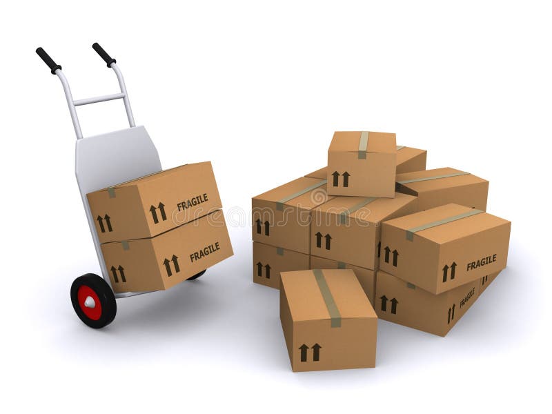 Hand truck with boxes stock illustration. Illustration of cart 1380143