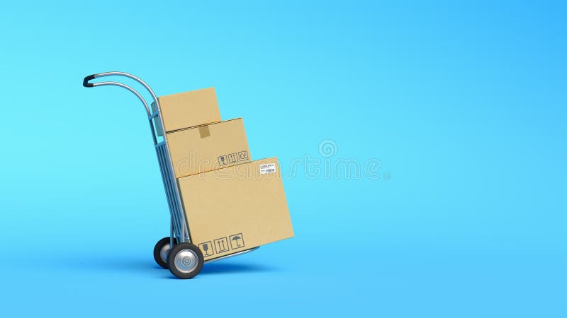 Hand Truck with Cardboard Boxes. Moving House Concept. Relocation