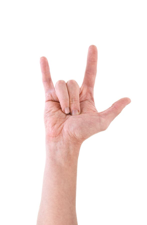 Hand with Two Horns Sign Fingers Isolated on White Stock Photo Image