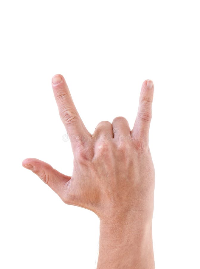 Hand with Two Horns Sign Fingers Isolated on White Stock Photo Image