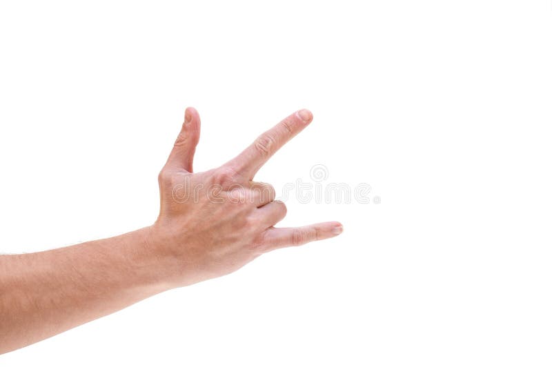 Hand with Two Horns Sign Fingers Isolated on White Stock Photo Image
