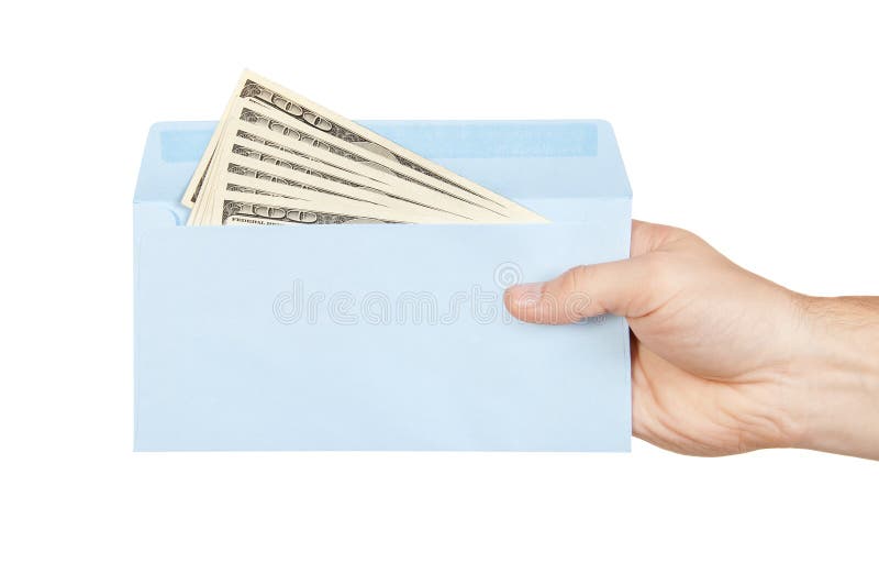 Hand und Geld im blauen Umschlag stockbild Hand und Geld im blauen Umschlag stockbild