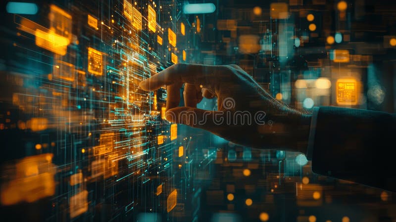 The hand is using computer documentation management technology concept, the document management concept, the businessman stock photo