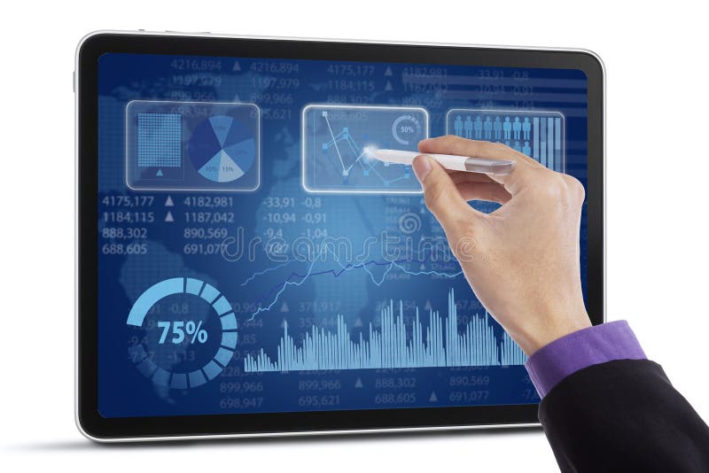 Hand using stylus pen for presenting chart stock photos Hand using stylus pen for presenting chart stock photos