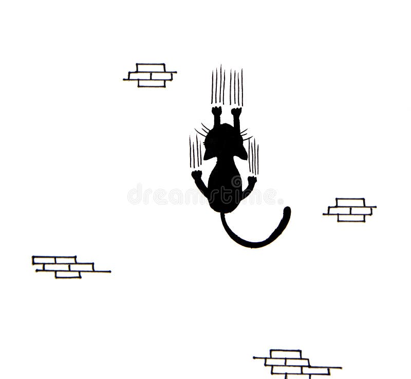 Hand van Zwarte katten krassende muur die wordt getrokken stock illustratie Hand van Zwarte katten krassende muur die wordt getrokken stock illustratie