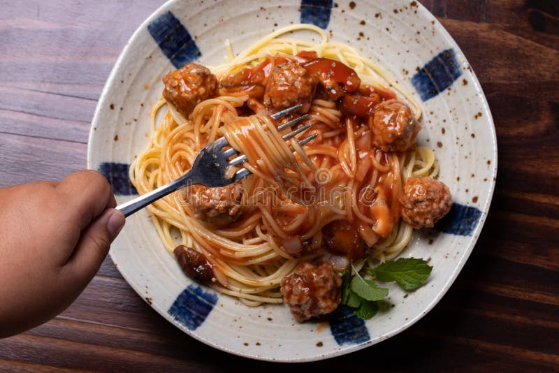 Spaghetti with Ketchup and Mayonnaise Stock Photo Image of delicious