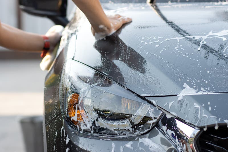 Hand Washing Car with Soapy Water. Stock Photo Image of detergent