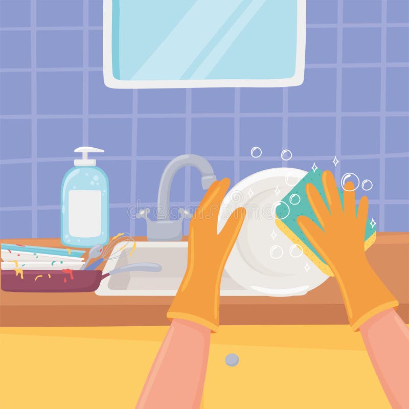 Hand washing dish stock vector. Illustration of home 223454688