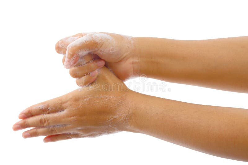 Close up image of hand washing medical procedure step isolated on white background,Global handwashing day.