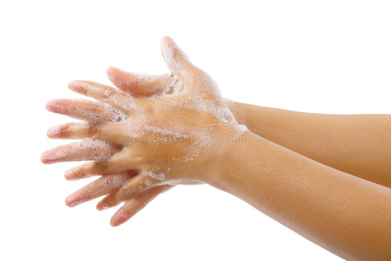 Close up image of hand washing medical procedure step isolated on white background,Global handwashing day.