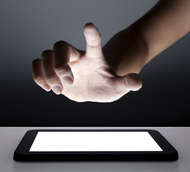 Hand touching the touch screen of tablet pc. Hand touching the touch screen of tablet pc