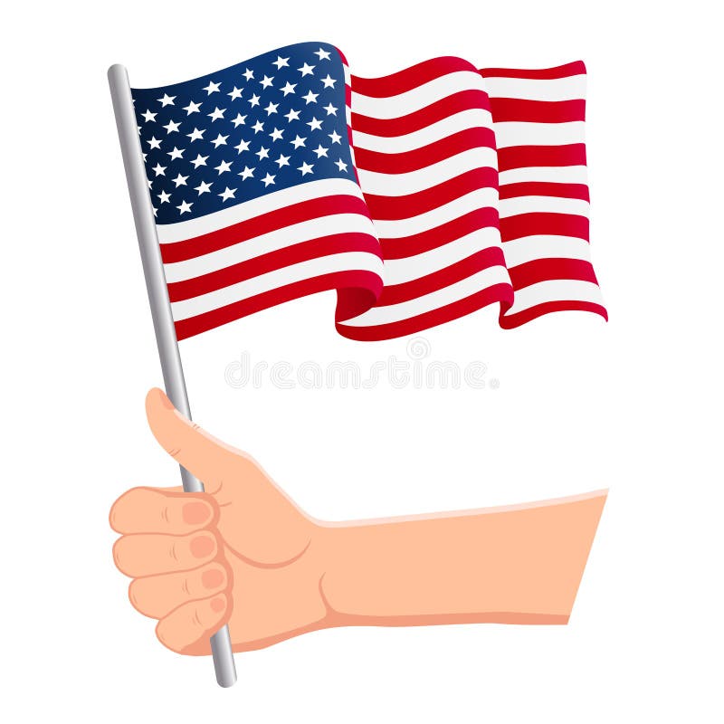 Hand, welche die Staatsflagge von den Vereinigten Staaten von Amerika hält und wellenartig bewegt r Vektor stock abbildung