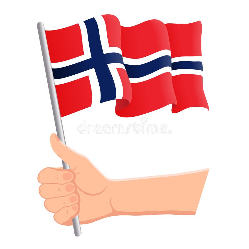 Hand, welche die Staatsflagge von Norwegen hält und wellenartig bewegt r Auch im corel abgehobenen Betrag vektor abbildung Hand, welche die Staatsflagge von Norwegen hält und wellenartig bewegt r Auch im corel abgehobenen Betrag vektor abbildung
