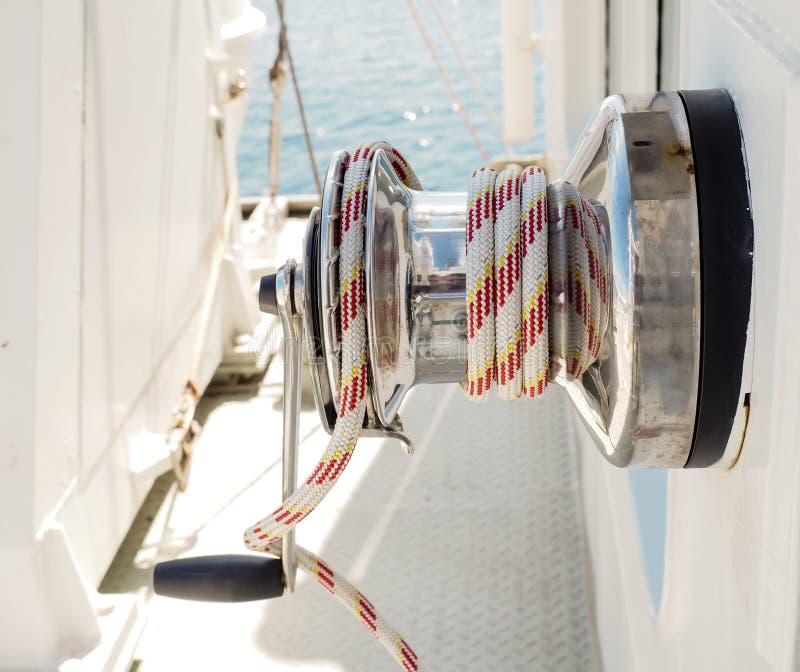 Hand winch with rope stock image. Image of knot, water 41314089