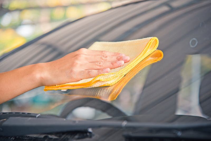 Hand Wipe Cleaning the Car Glass Stock Photo Image of dirt, remove