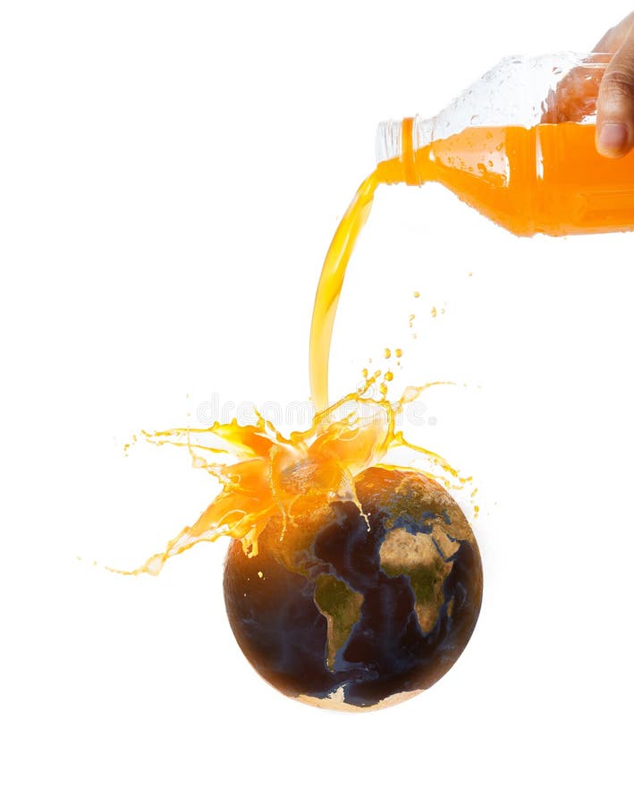 Hand of woman pouring orange juice to fresh ripe orange fruit with world map image source from NASA royalty free stock photos Hand of woman pouring orange juice to fresh ripe orange fruit with world map image source from NASA royalty free stock photos