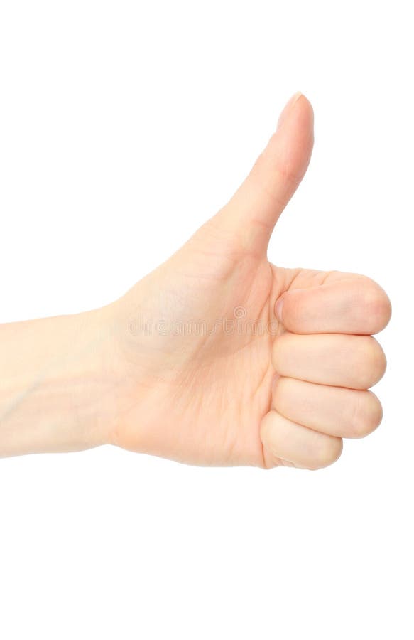 Hand of Woman Showing Thumbs Up on White Background Stock Image - Image