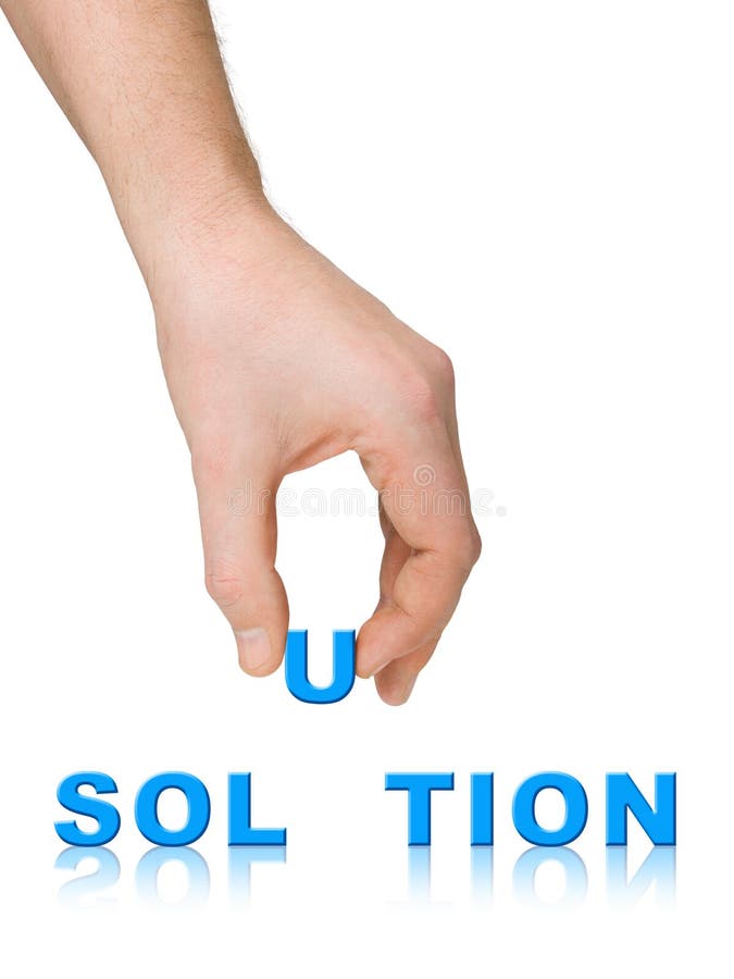 Hand and word Solution royalty free stock image