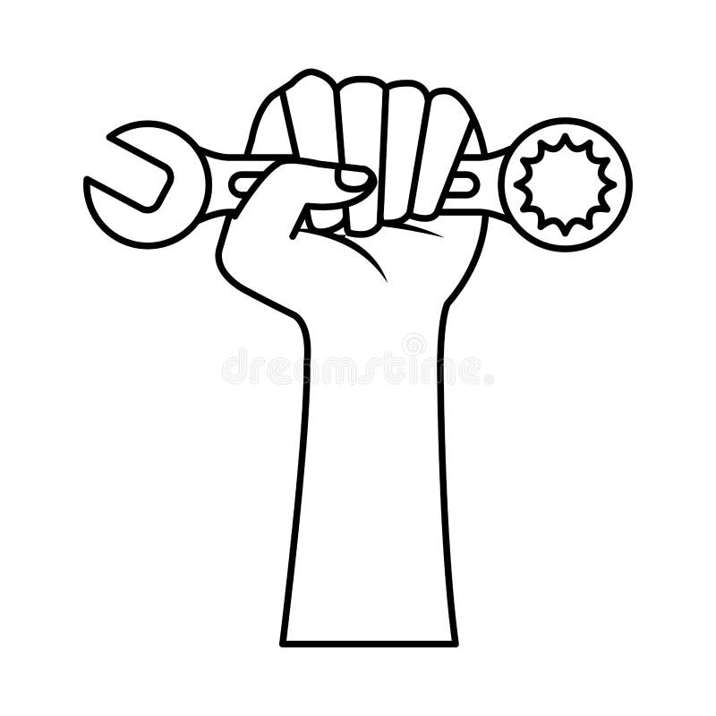 Hand with Wrench Key Tool Icon Stock Vector Illustration of machine