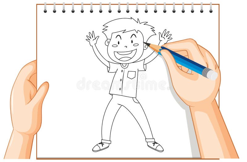 Hand Writing of Happy Young Man Outline Stock Illustration ...