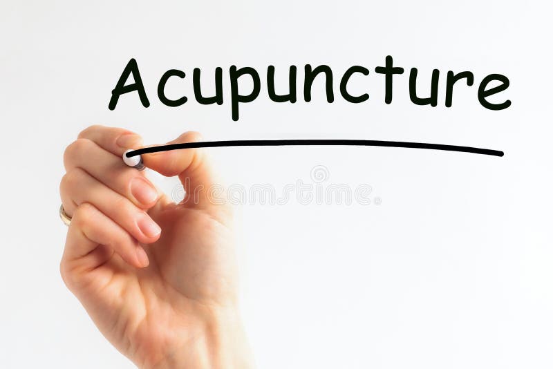 Hand Writing Inscription Acupuncture with Marker, Concept Stock Image