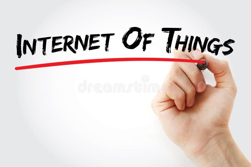 Hand writing Internet of Things with marker, concept background stock images