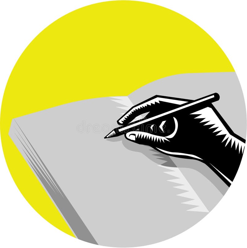 Hand Writing Journal Circle Woodcut stock illustration
