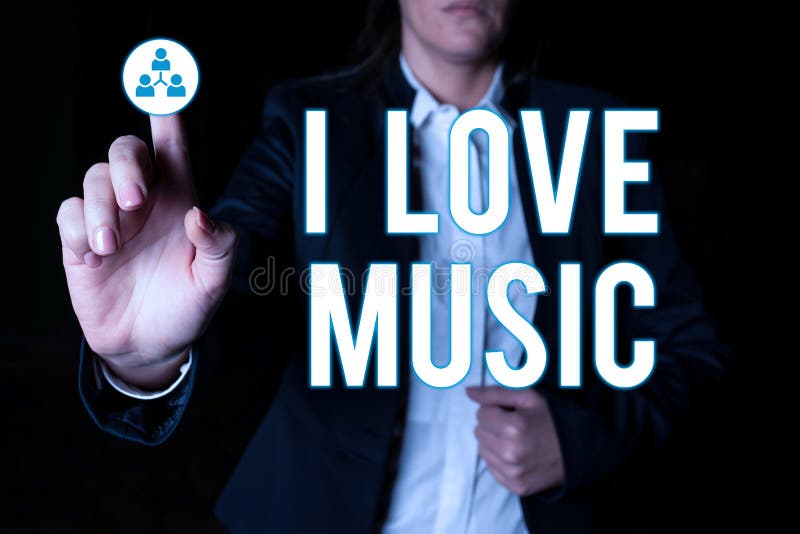 Inspiration showing sign I Love Music. Business approach Having affection for good sounds lyric singers musicians stock image