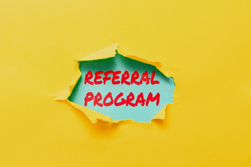 Hand writing sign Referral Program. Word for internal recruitment method employed by organizations Abstract Discovering royalty free stock photo