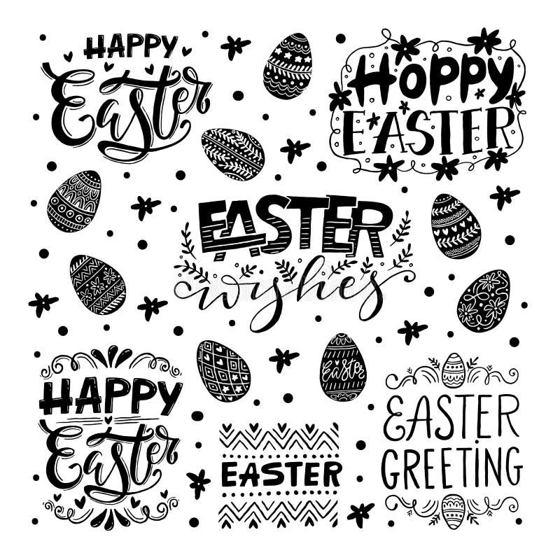 Hand Written Easter Phrases. Greeting Card with Easter Eggs Stock ...
