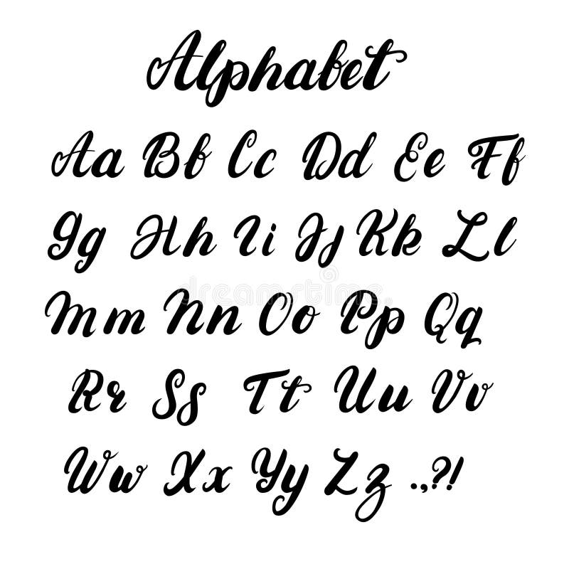 Hand Written Lowercase and Uppercase Calligraphy Alphabet. Stock Vector ...