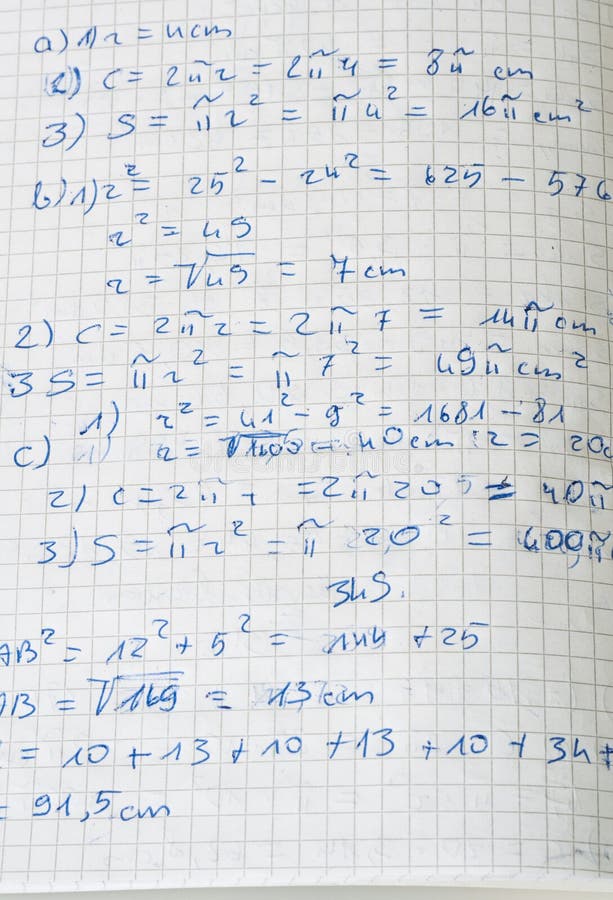 Hand written maths calculations