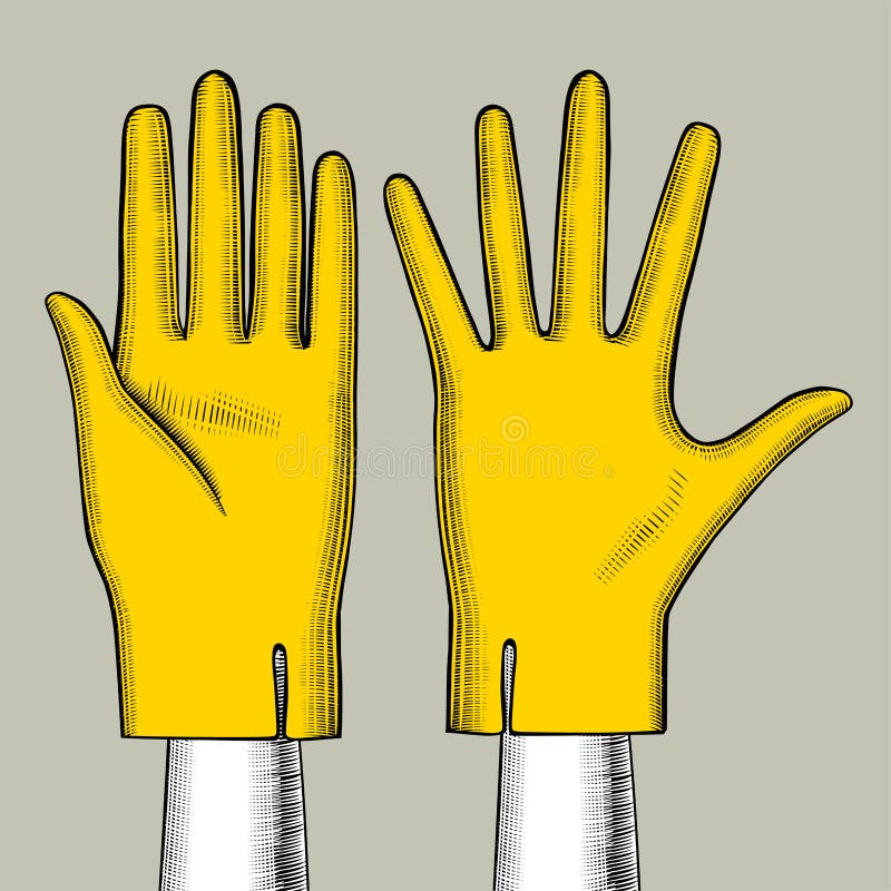 Hand with yellow gloves