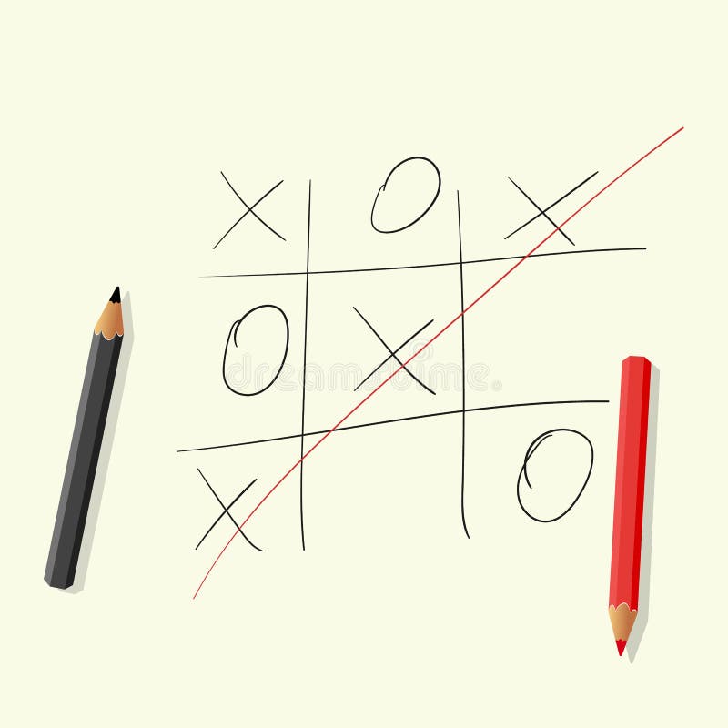 Hand-Zeichnung, TIC-TAC-Zehe auf Papier mit Bleistiften spielend Vektorillustration lokalisiert auf hellem Hintergrund lizenzfreie abbildung Hand-Zeichnung, TIC-TAC-Zehe auf Papier mit Bleistiften spielend Vektorillustration lokalisiert auf hellem Hintergrund lizenzfreie abbildung