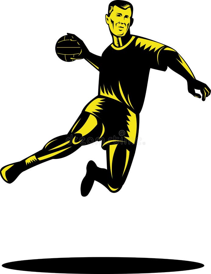 Handball Player Jumping with Ball Stock Illustration - Illustration of ...