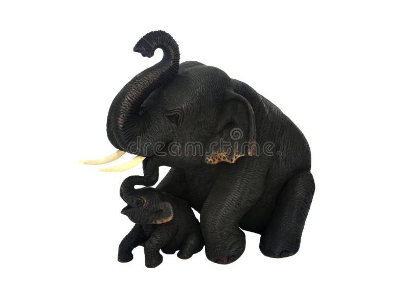 Handcraft a escultura de madeira do elefante e da mãe do bebê da teca, isolada no fundo branco imagem de stock Handcraft a escultura de madeira do elefante e da mãe do bebê da teca, isolada no fundo branco imagem de stock