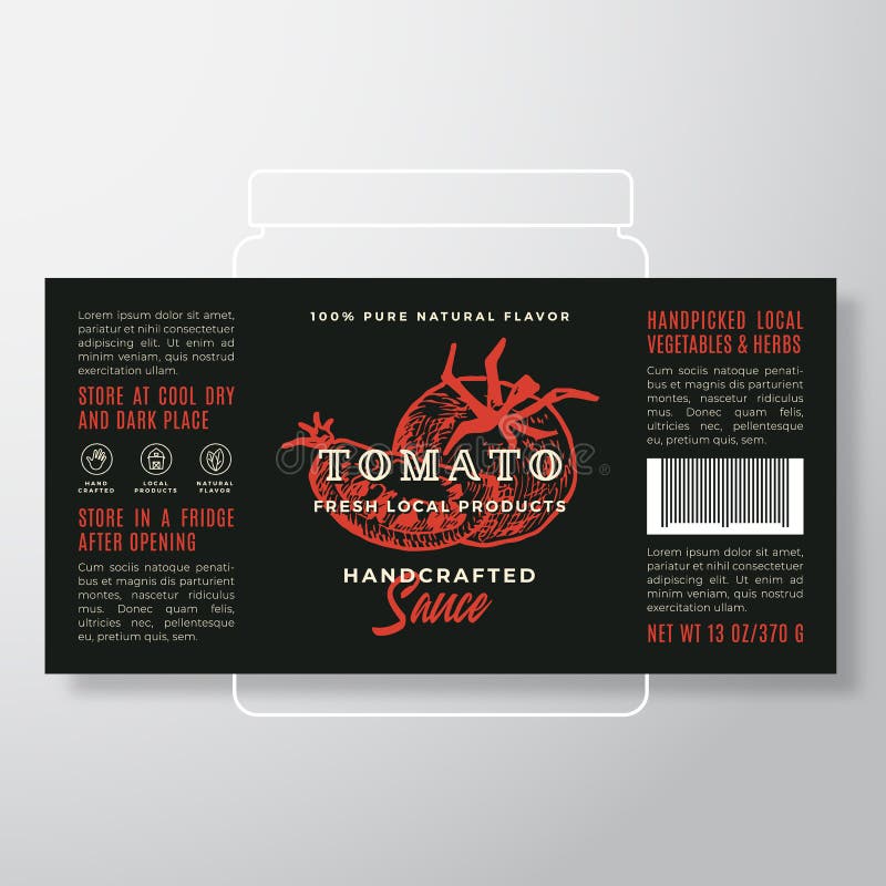 Handcrafted Vegetables and Herbs Sauce Label Template. Abstract Vector