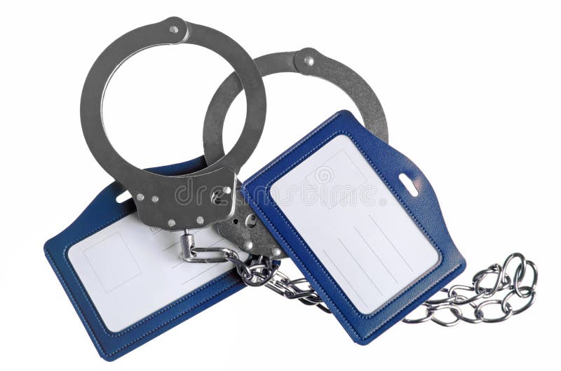 Handcuffs with Chain and Name Tag Stock Photo Image of head, name