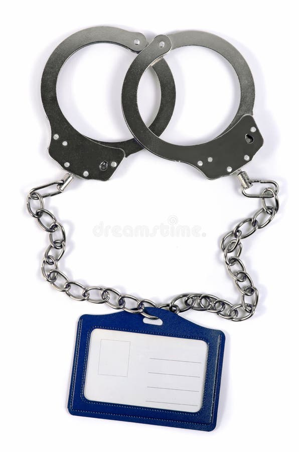 Handcuffs with Chain and Name Tag Stock Image Image of shackles