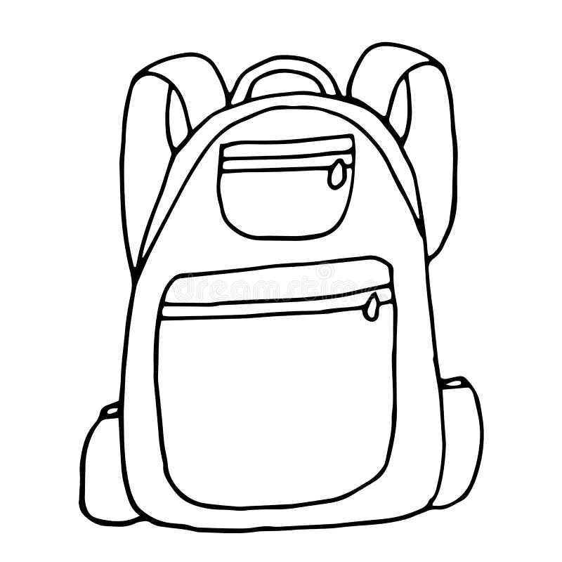 Handdrawing Backpack Black and White Isolated. Stock Vector ...