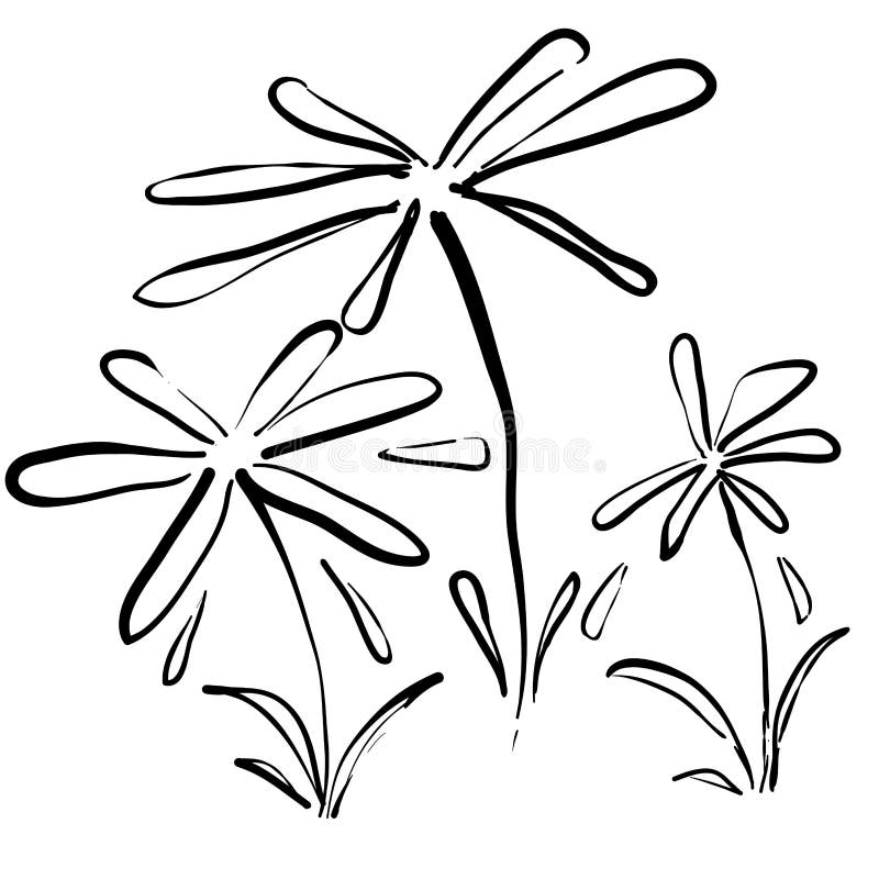 Handdrawn artistic wild plant flower illustration in doodle style stock illustration
