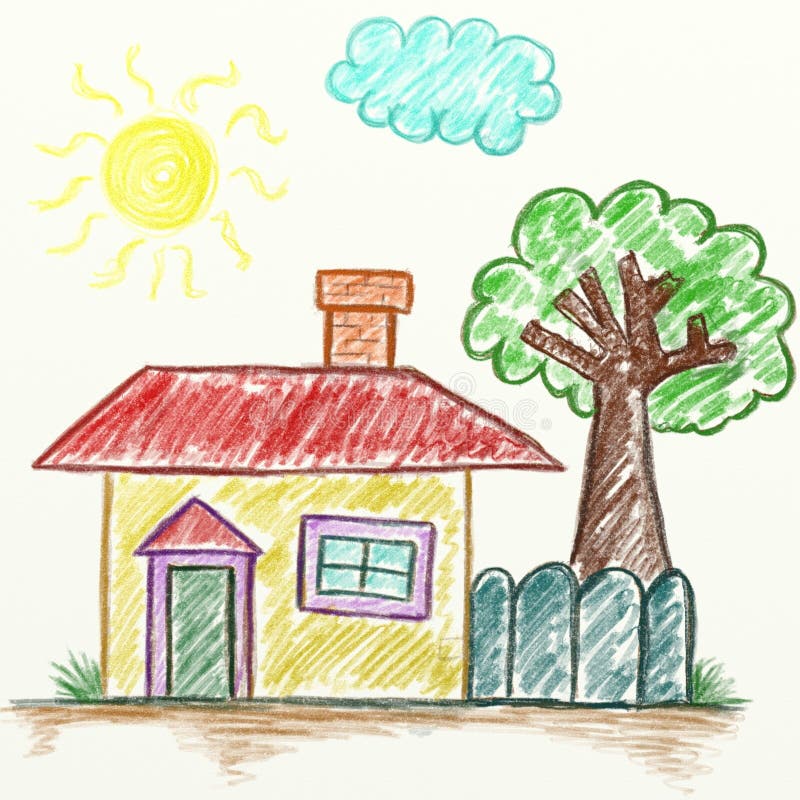 Handdrawn het huis van de kind` s tekening stock illustratie Handdrawn het huis van de kind` s tekening stock illustratie