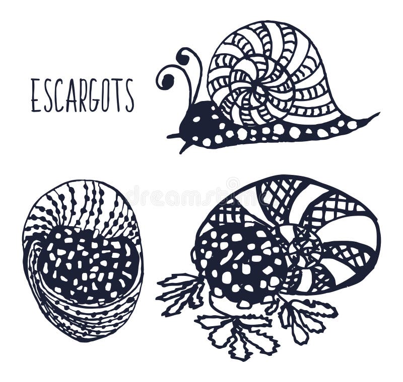 Handdrawn ilustracja od kolekci wyśmienici bakalie kuchnie świat Set ślimaczki żywi i faszerujący f royalty ilustracja Handdrawn ilustracja od kolekci wyśmienici bakalie kuchnie świat Set ślimaczki żywi i faszerujący f royalty ilustracja