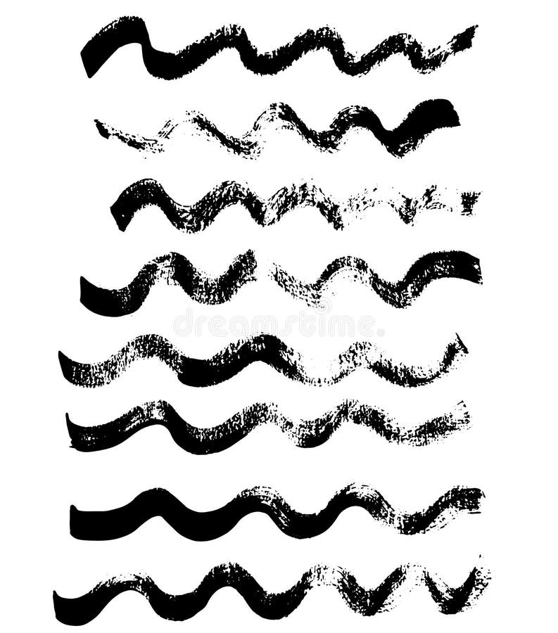 Handdrawn ink vector brush wave strokes. 