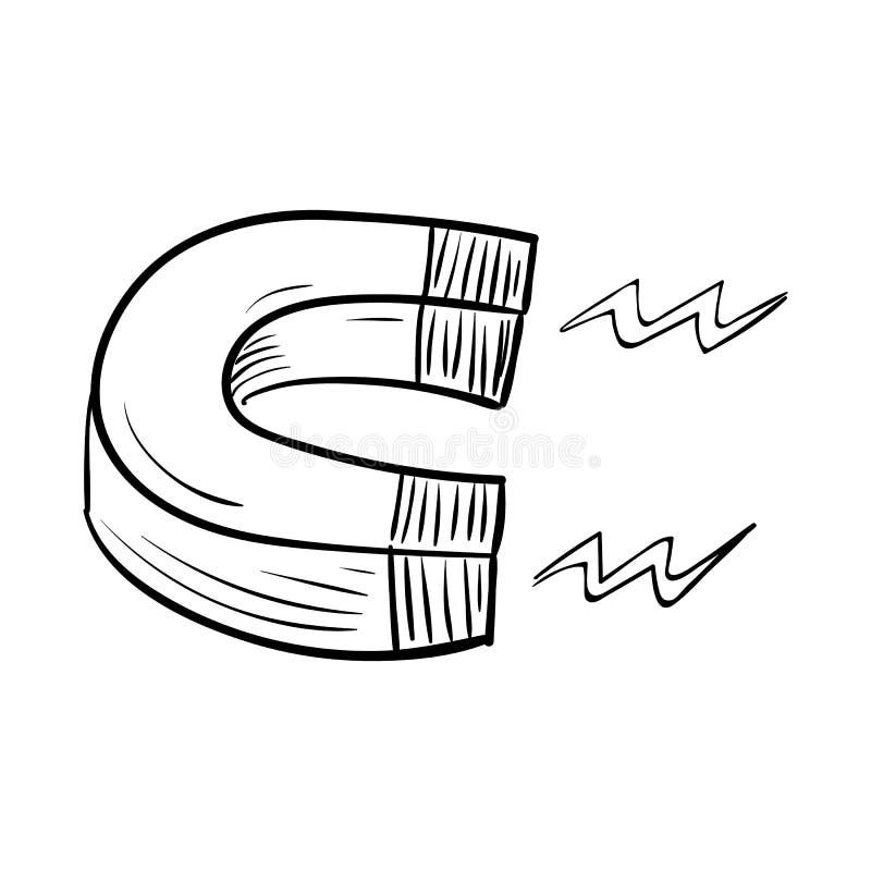 Handdrawn Magnet Doodle Icon. Hand Drawn Black Sketch. Sign