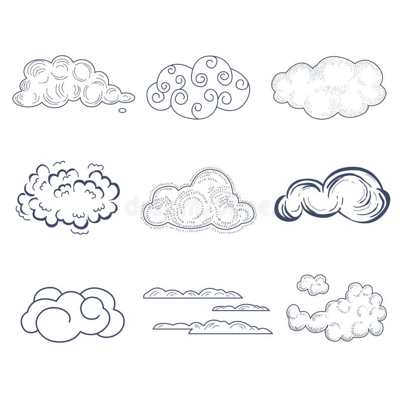 Handdrawn Wolken-Sammlung Auch im corel abgehobenen Betrag lizenzfreie abbildung Handdrawn Wolken-Sammlung Auch im corel abgehobenen Betrag lizenzfreie abbildung